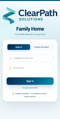 ClearPath Family Home sign in screen