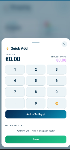 Quick add shopping screen